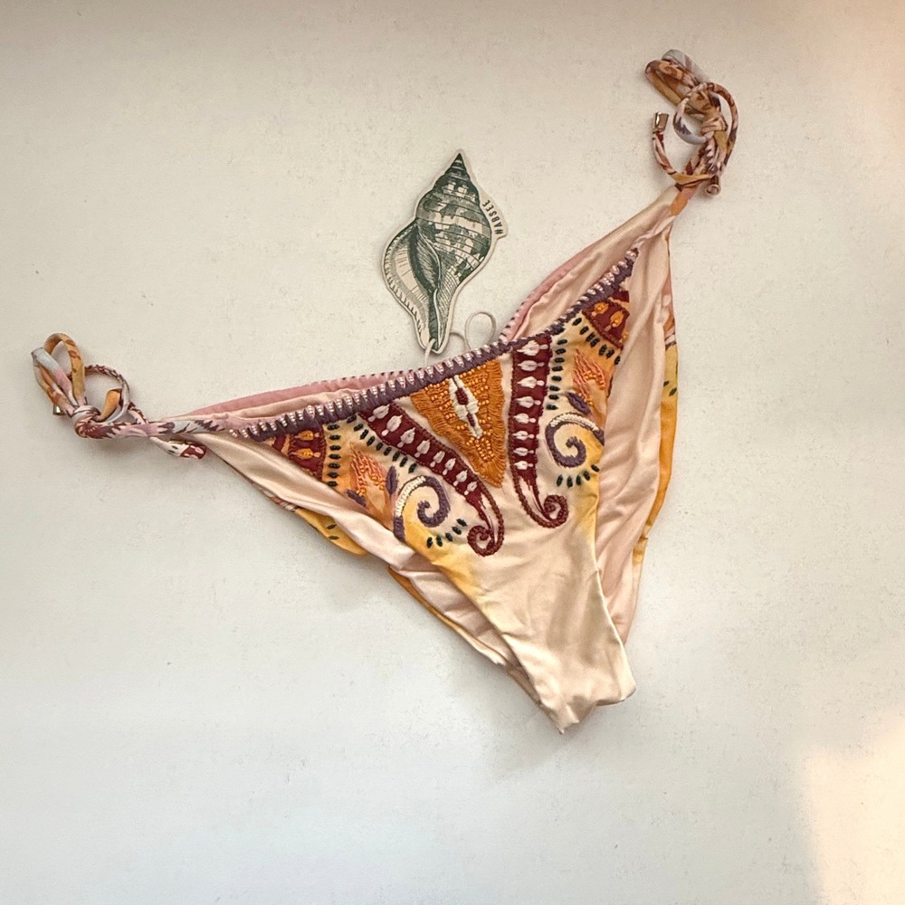 Agua Bendita Alegria Leva Embroidered Beaded Bikini Bottom XL New - Picture 2 of 8